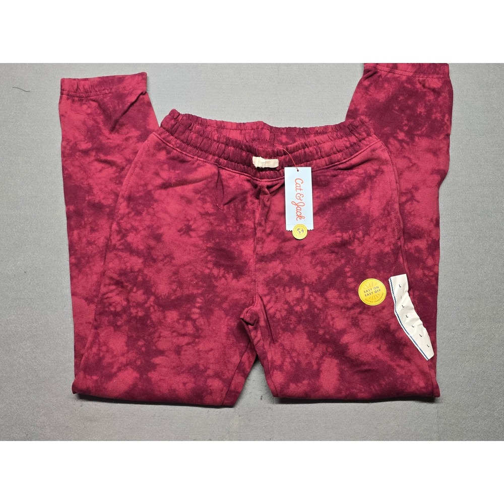 Cat & Jack Kids Tie Dye Jogger Sweatpants Burgundy Red Size L 12/14 NWT